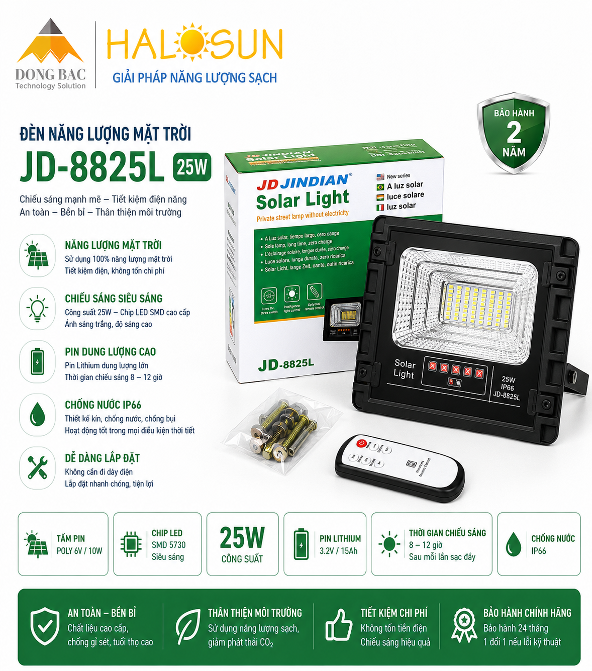 ĐÈN LED NĂNG LƯỢNG MẶT TRỜI JD-8825L - 25W