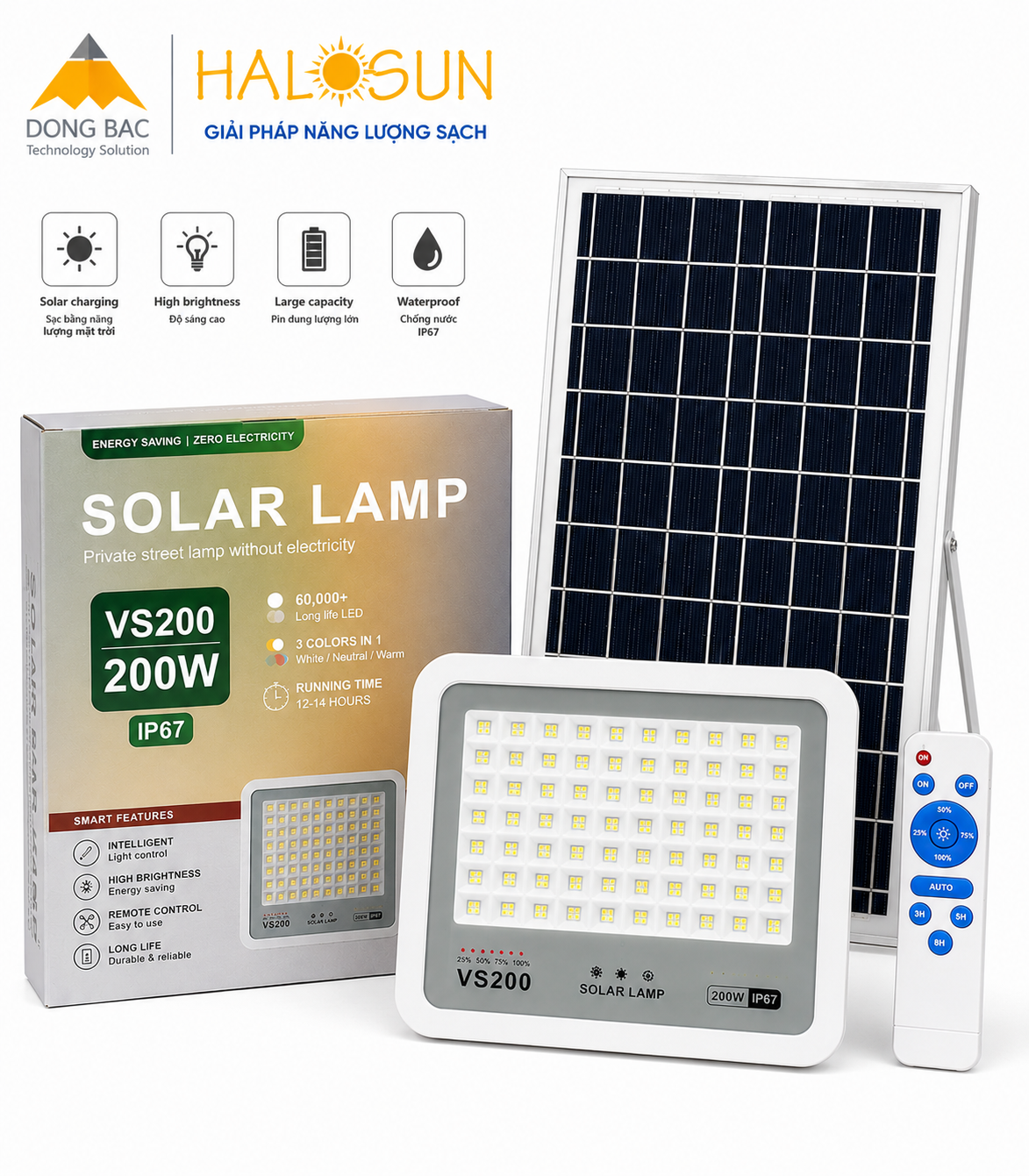 ĐÈN NĂNG LƯỢNG MẶT TRỜI 200W 2024 VS200 3 MÀU