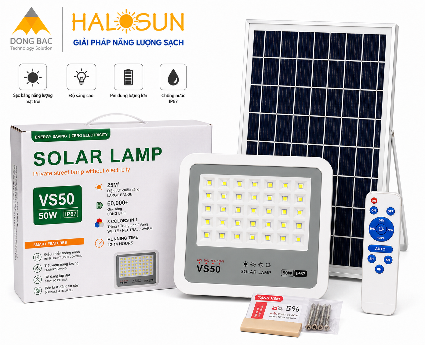 ĐÈN NĂNG LƯỢNG MẶT TRỜI 2024 50W VS50 3 MÀU