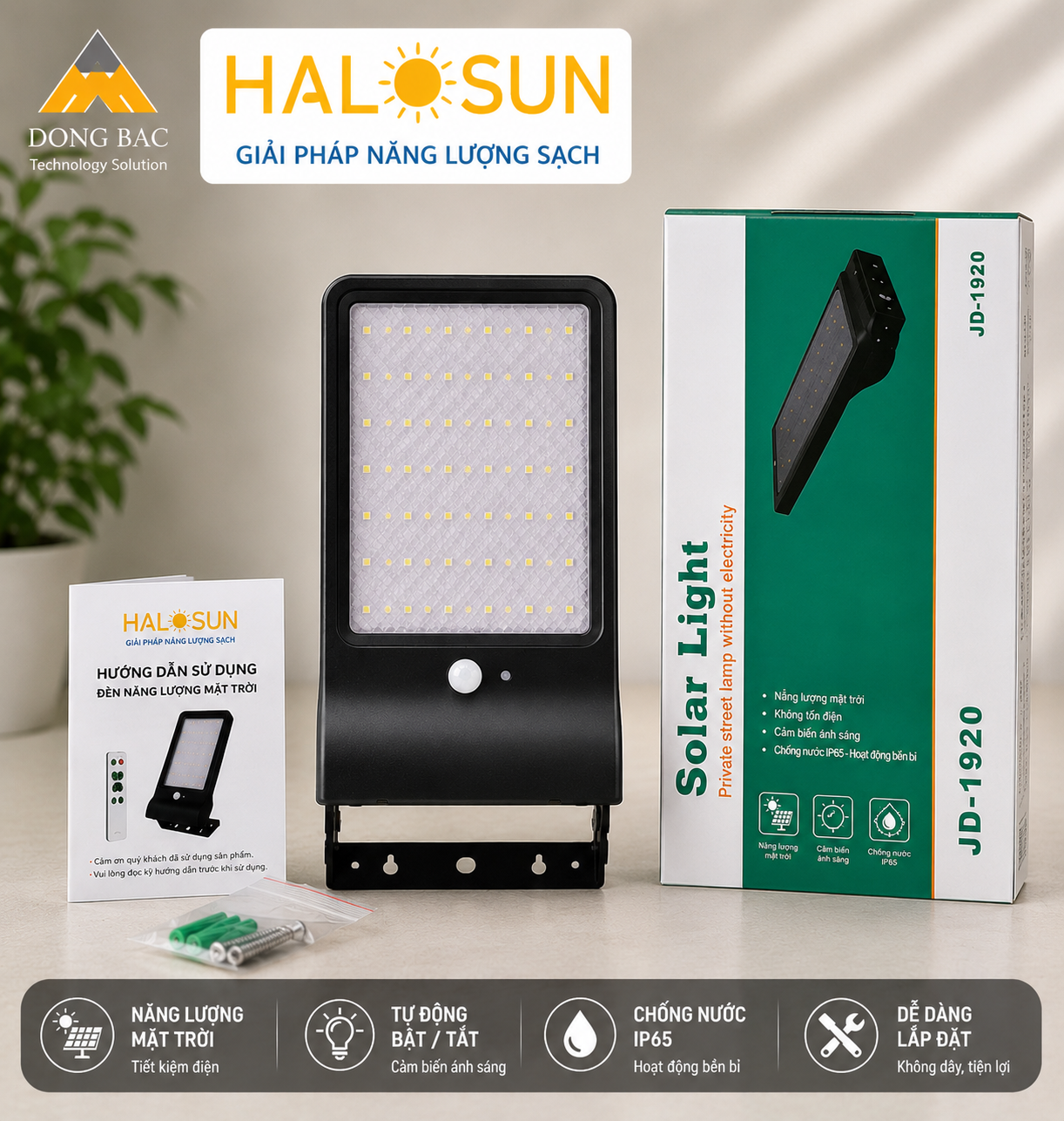 ĐÈN LED CẢM BIẾN NĂNG LƯỢNG MẶT TRỜI JD-1920 - 20W