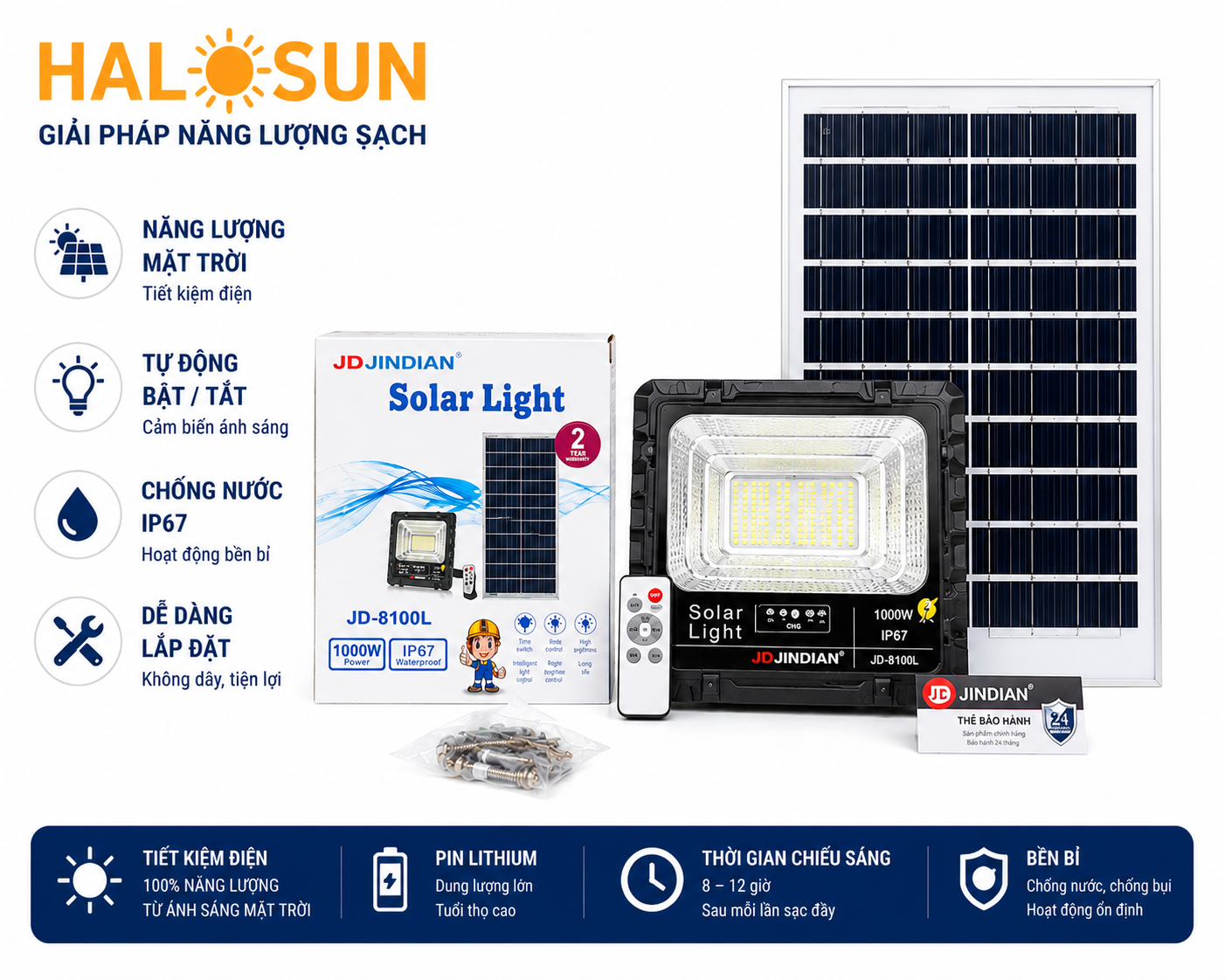 ĐÈN PHA NĂNG LƯỢNG MẶT TRỜI 100W - JD-8800L