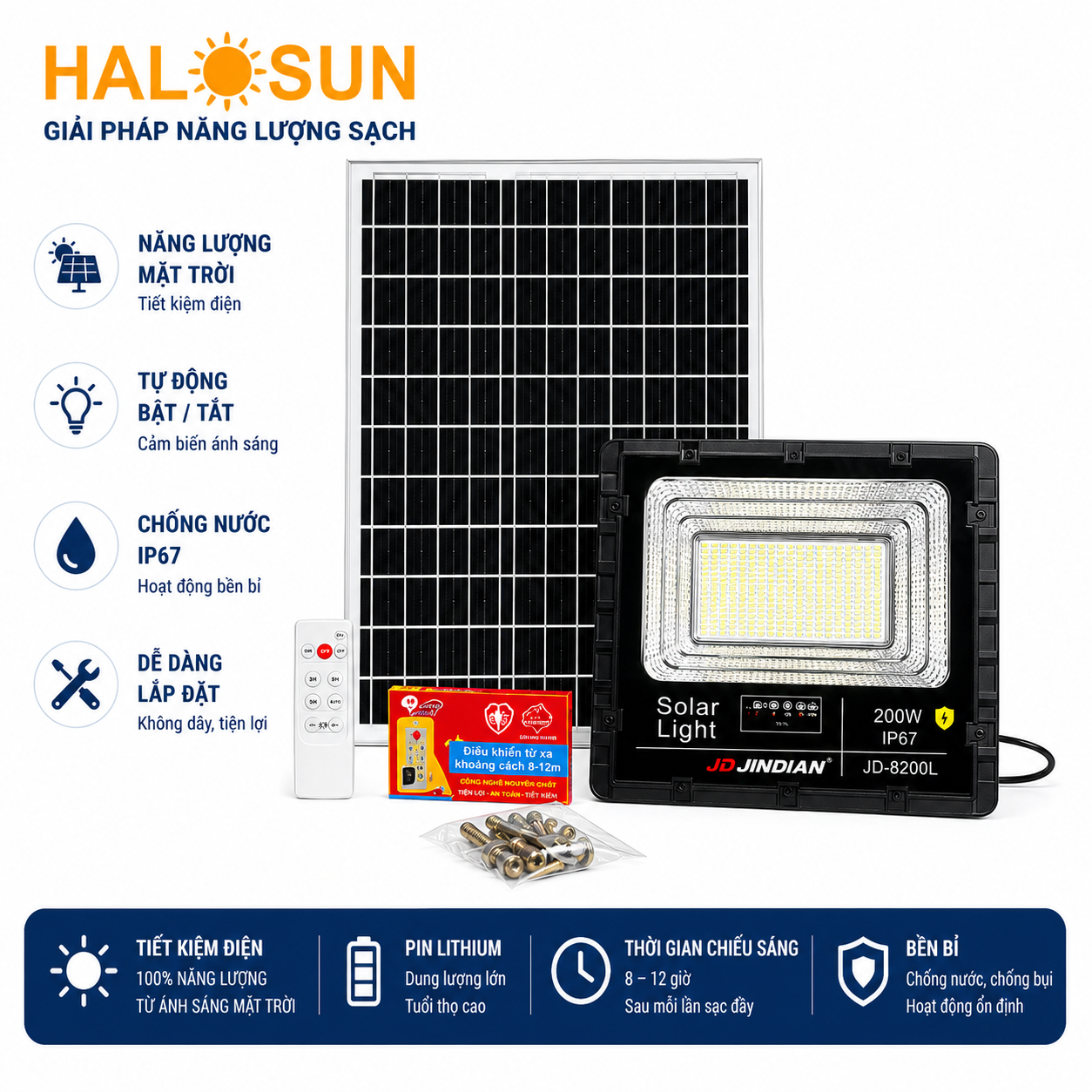 ĐÈN NĂNG LƯỢNG MẶT TRỜI 200W - JD-8200L