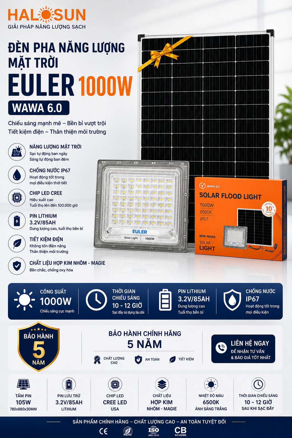 ĐÈN PHA NĂNG LƯỢNG MẶT TRỜI 1000W EULER WAWA 6.0