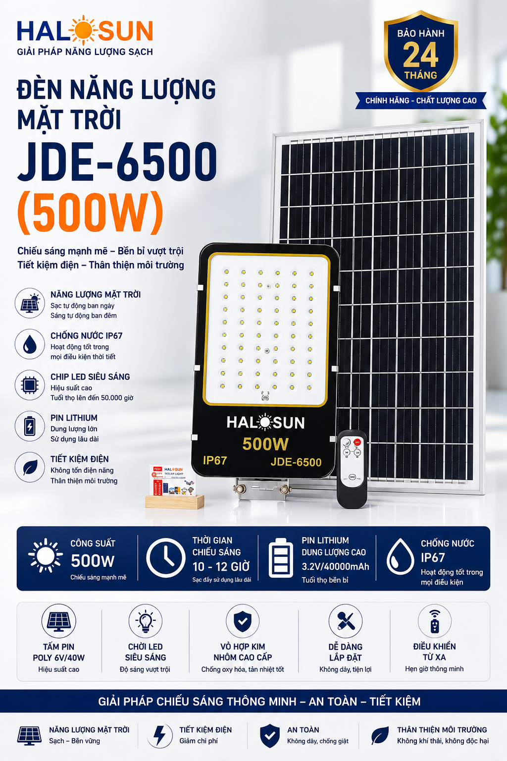 ĐÈN NĂNG LƯỢNG MẶT TRỜI JDE-6500 (500W)