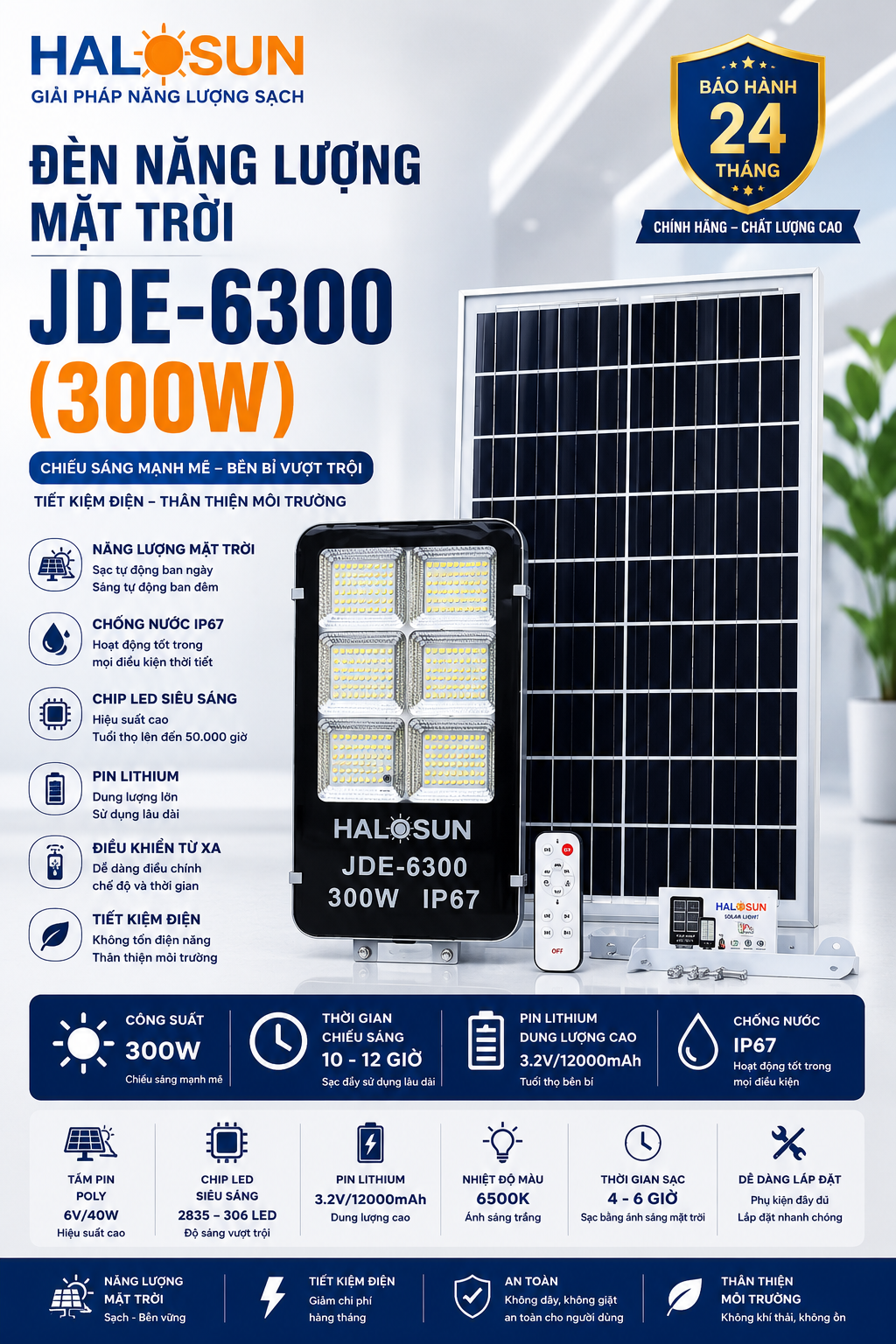 ĐÈN NĂNG LƯỢNG MẶT TRỜI JDE-6300 (300W)