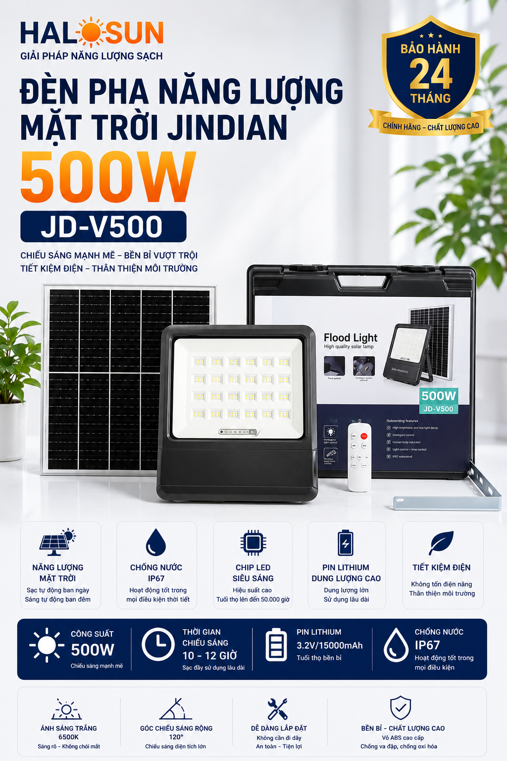 ĐÈN PHA NĂNG LƯỢNG MẶT TRỜI JINDIAN 500W JD-V500