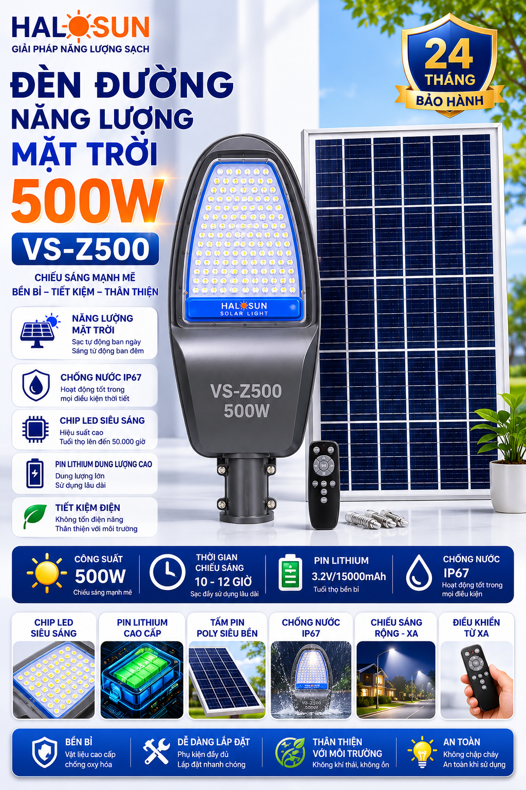 ĐÈN ĐƯỜNG NĂNG LƯỢNG MẶT TRỜI VS-Z500 500W