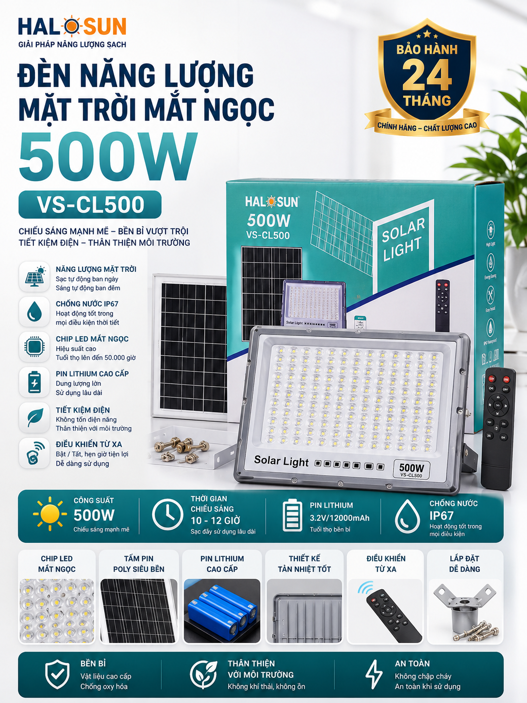 ĐÈN NĂNG LƯỢNG MẶT TRỜI MẮT NGỌC 500W VS-CL500