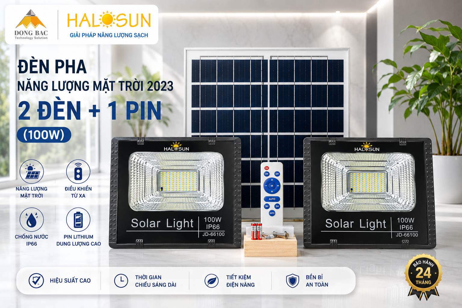 ĐÈN PHA NĂNG LƯỢNG MẶT TRỜI 2023 2 ĐÈN + 1 PIN (100W)