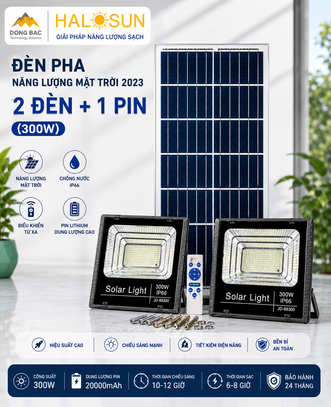 ĐÈN PHA NĂNG LƯỢNG MẶT TRỜI 2023 2 ĐÈN + 1 PIN (300W)