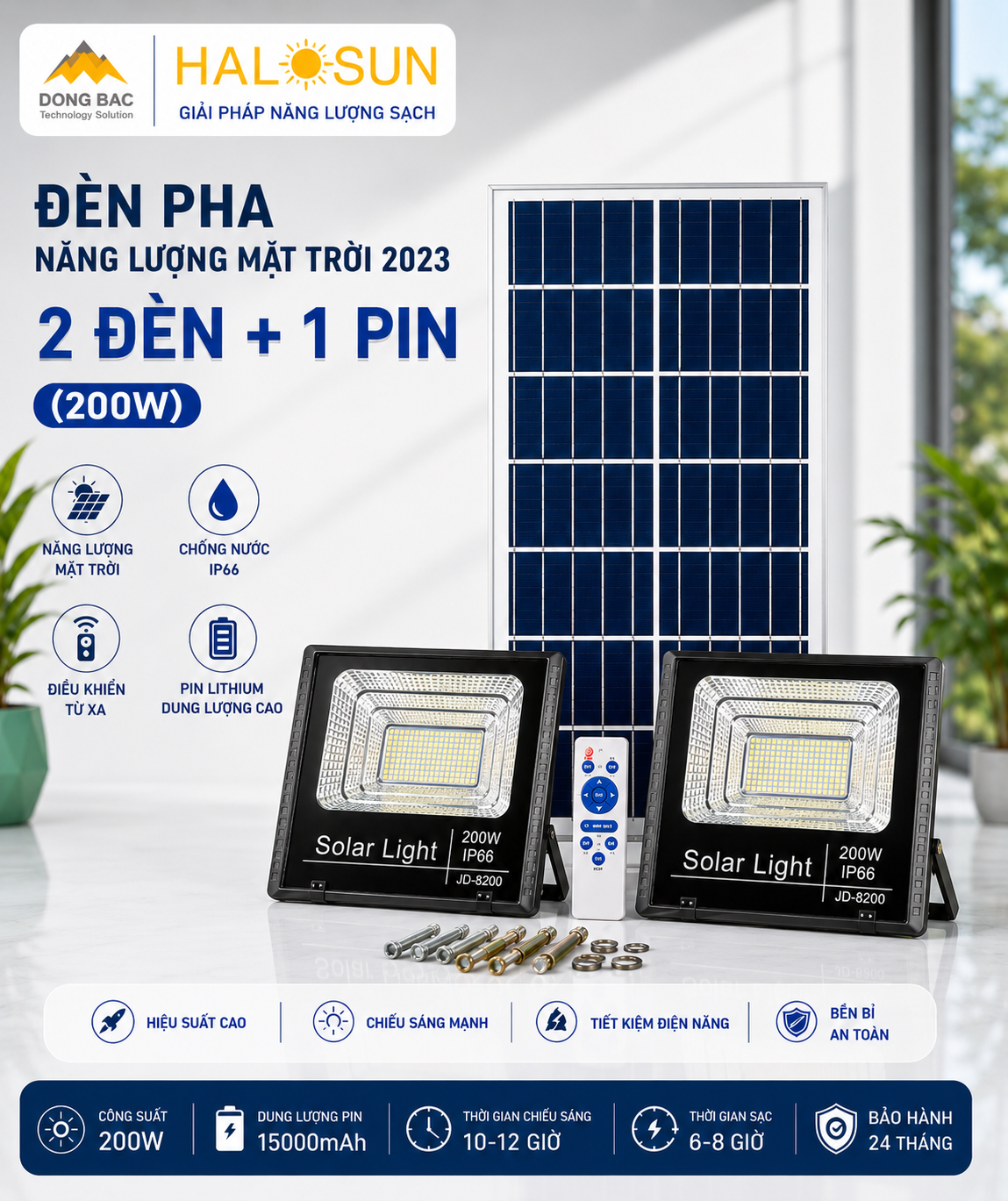 ĐÈN PHA NĂNG LƯỢNG MẶT TRỜI 2023 2 ĐÈN + 1 PIN (200W)