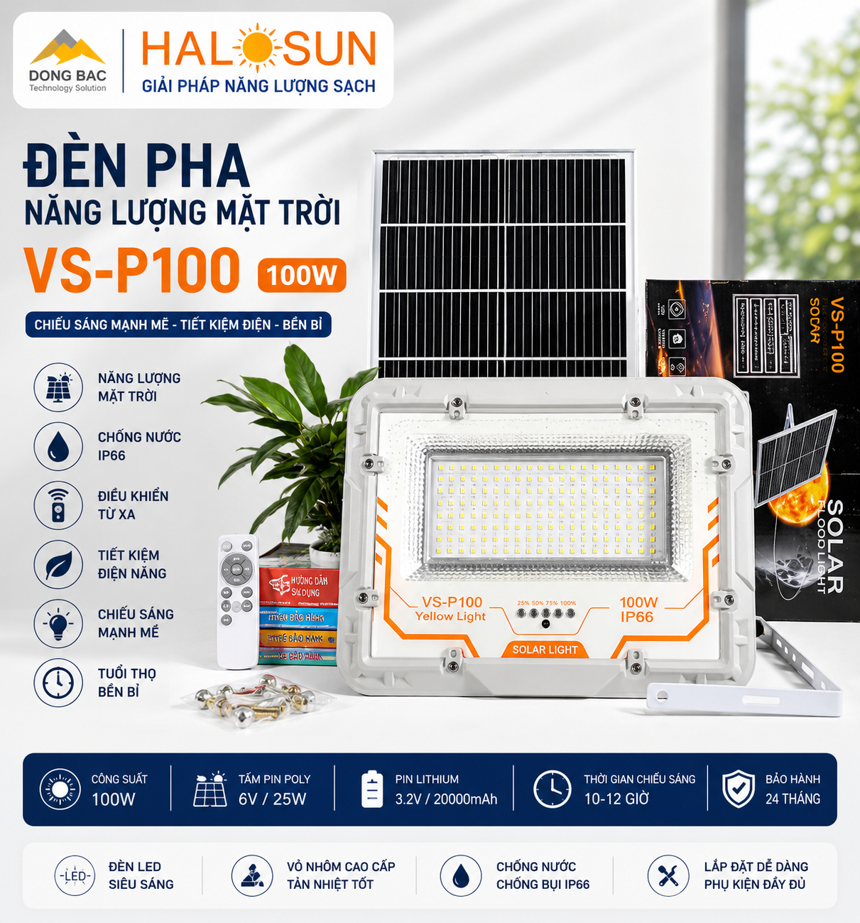 ĐÈN PHA NĂNG LƯỢNG MẶT TRỜI VS-P100 100W