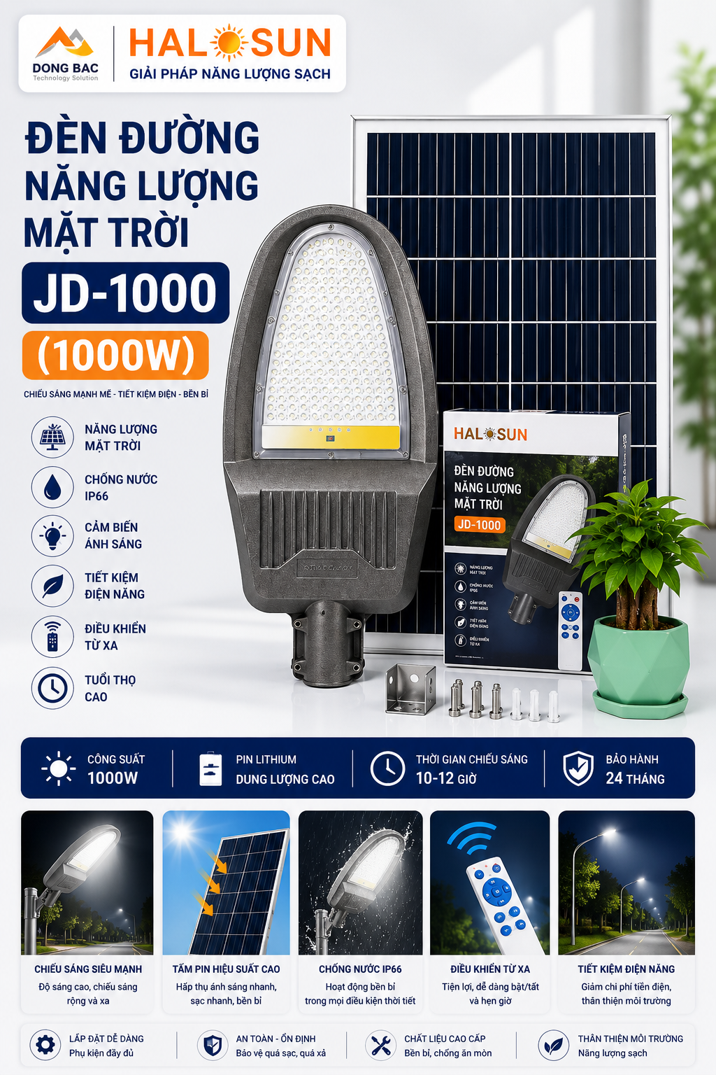 ĐÈN ĐƯỜNG NĂNG LƯỢNG MẶT TRỜI JD-1000 (1000W)