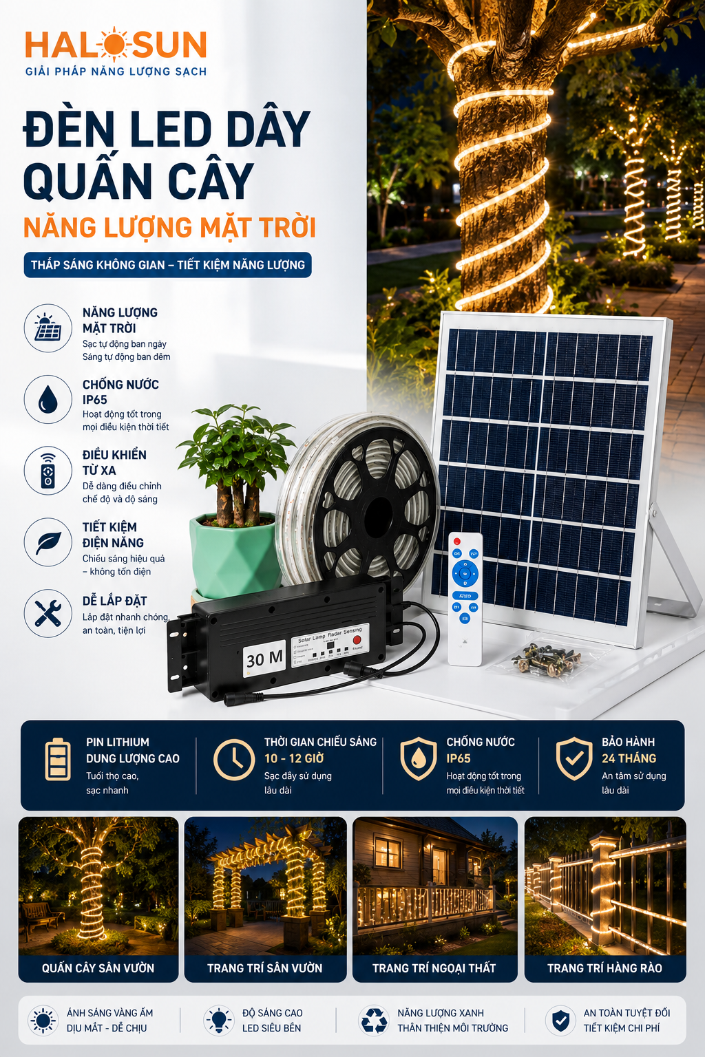 ĐÈN LED DÂY QUẤN CÂY NĂNG LƯỢNG MẶT TRỜI