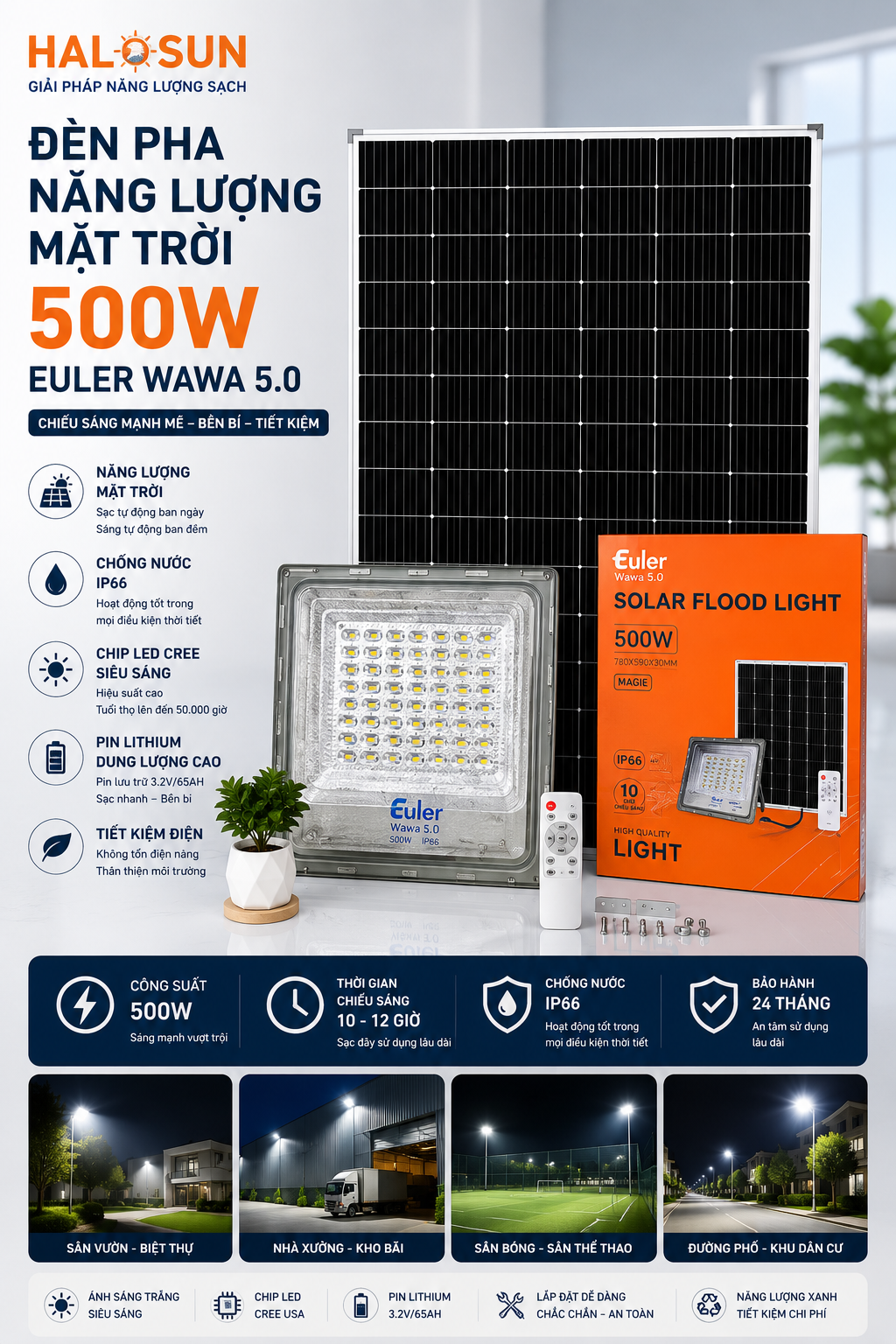 ĐÈN PHA NĂNG LƯỢNG MẶT TRỜI 500W EULER WAWA 5.0