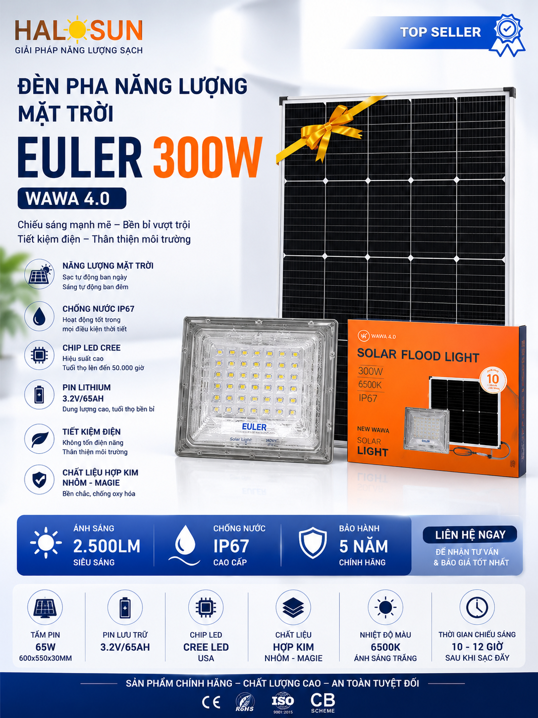 ĐÈN PHA NĂNG LƯỢNG MẶT TRỜI 300W EULER WAWA 4.0