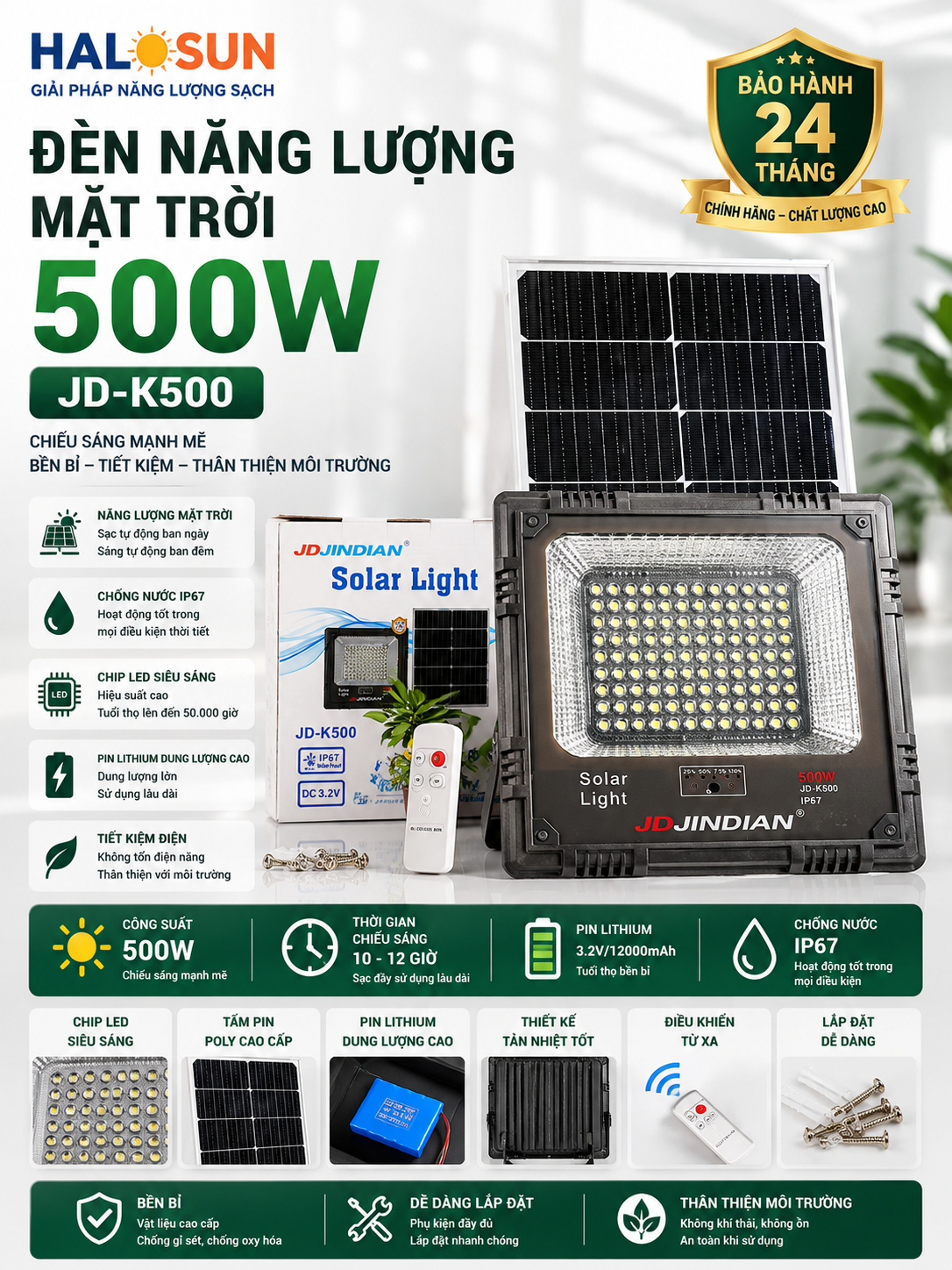 ĐÈN NĂNG LƯỢNG MẶT TRỜI 500W JD-K500