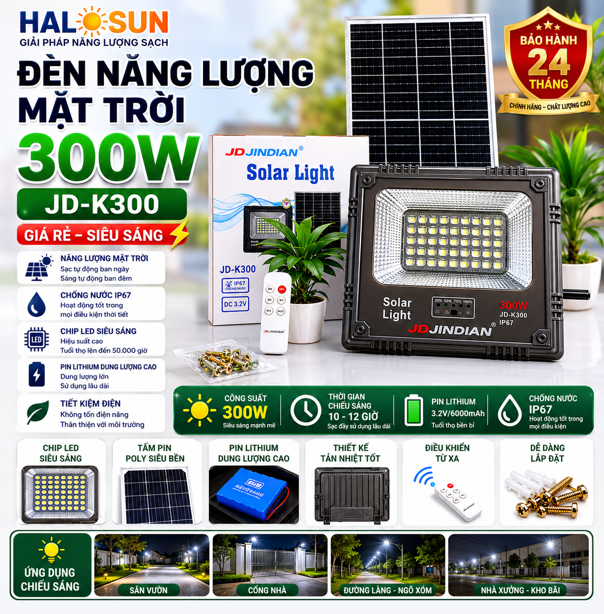 ĐÈN NĂNG LƯỢNG MẶT TRỜI 300W JD-K300