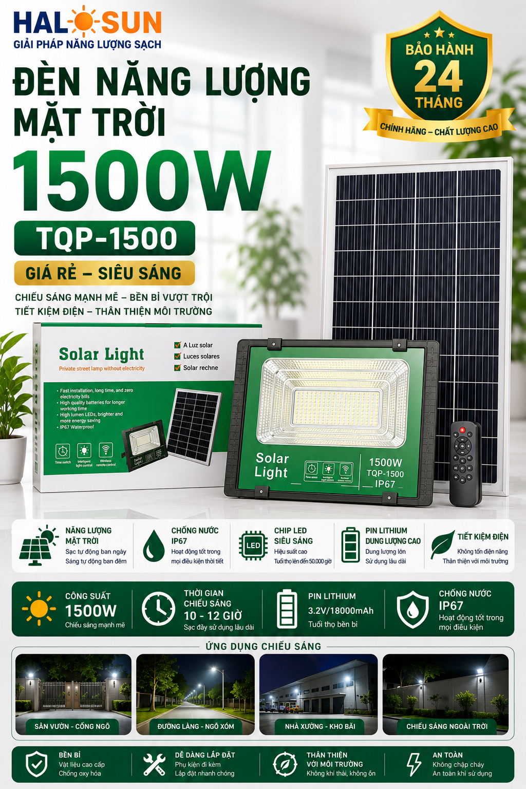 ĐÈN NĂNG LƯỢNG MẶT TRỜI 1500W GIÁ RẺ TQP-1500