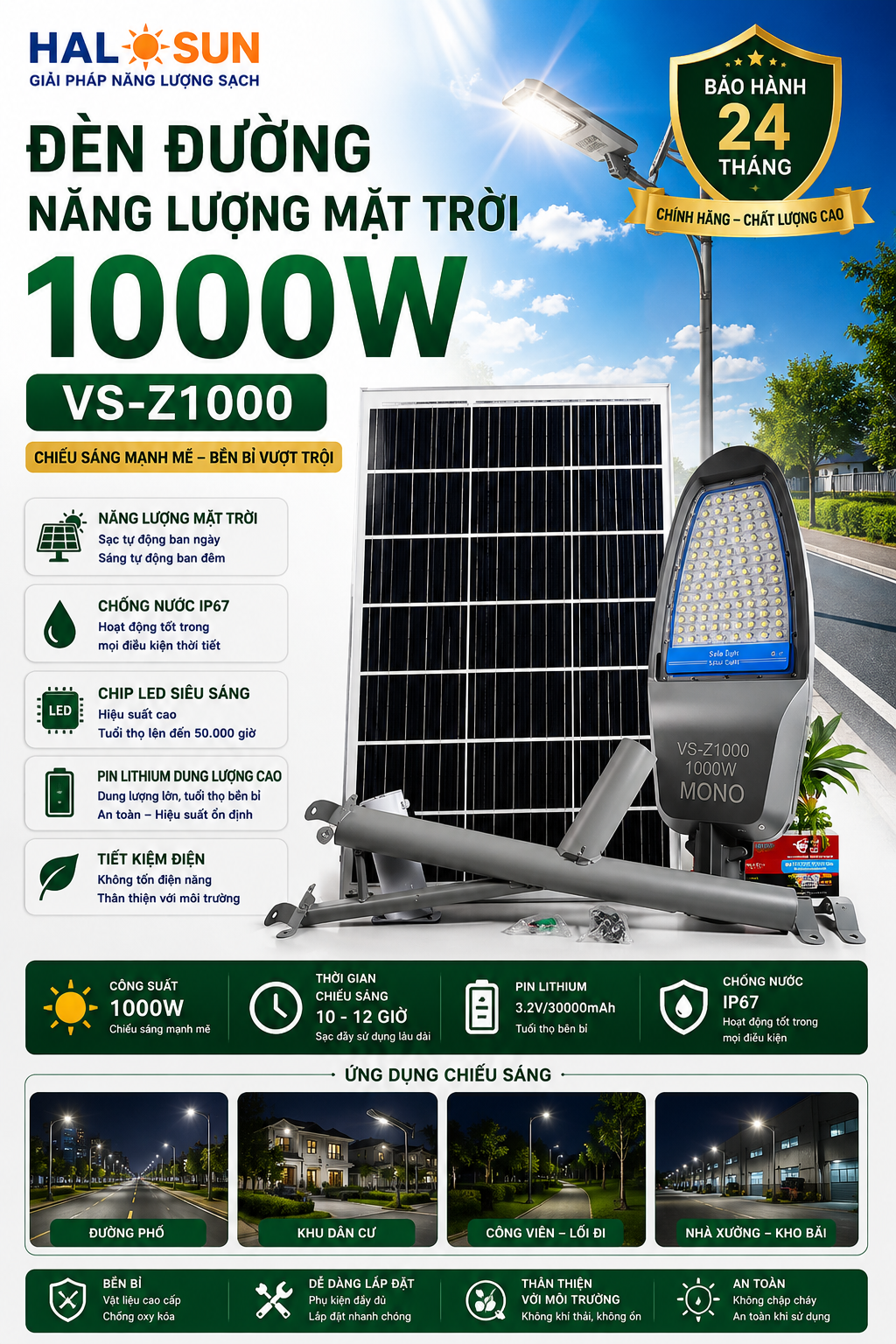 ĐÈN ĐƯỜNG NĂNG LƯỢNG MẶT TRỜI VS-Z1000 1000W