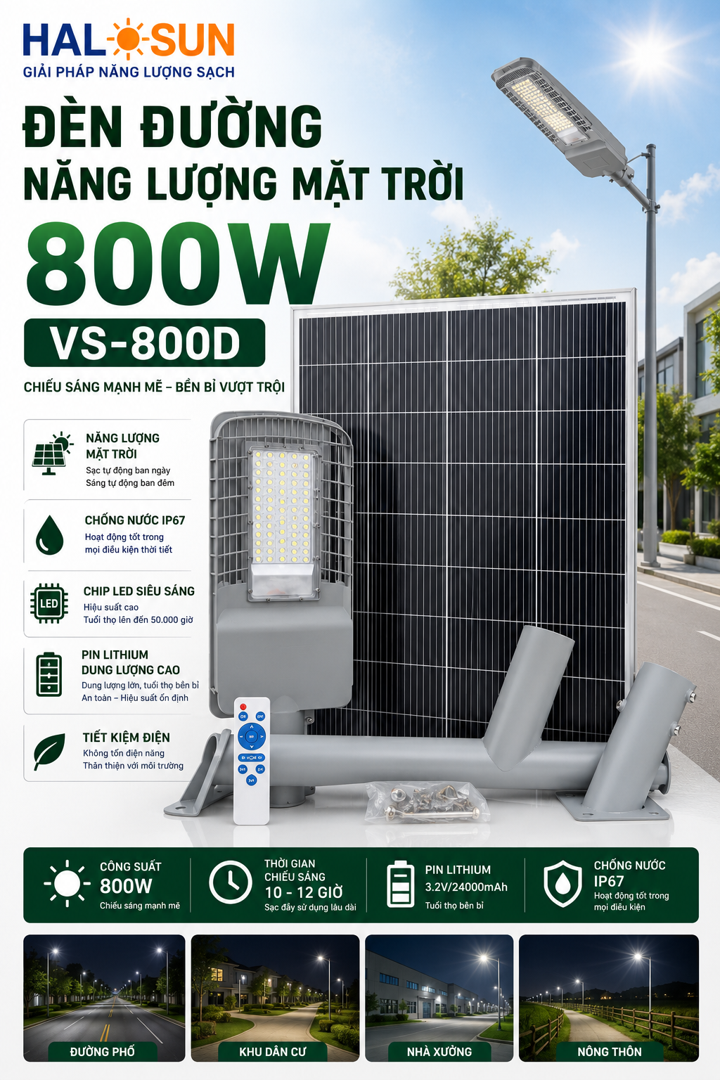 ĐÈN ĐƯỜNG NĂNG LƯỢNG MẶT TRỜI 800W VS-800D